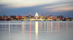 Skyline of Madison Wisconsin at dusk