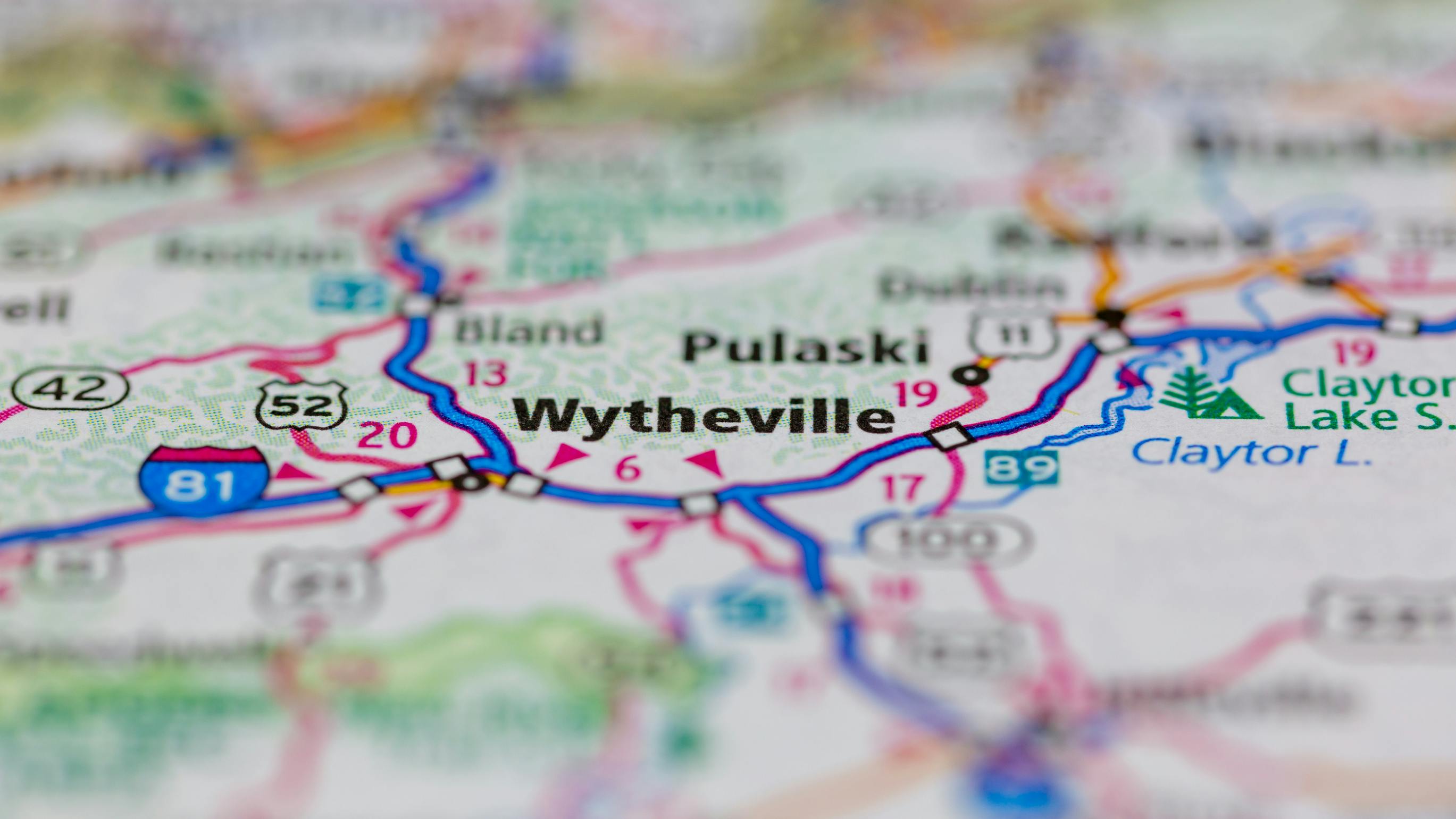 Wytheville Virginia shown on a road map