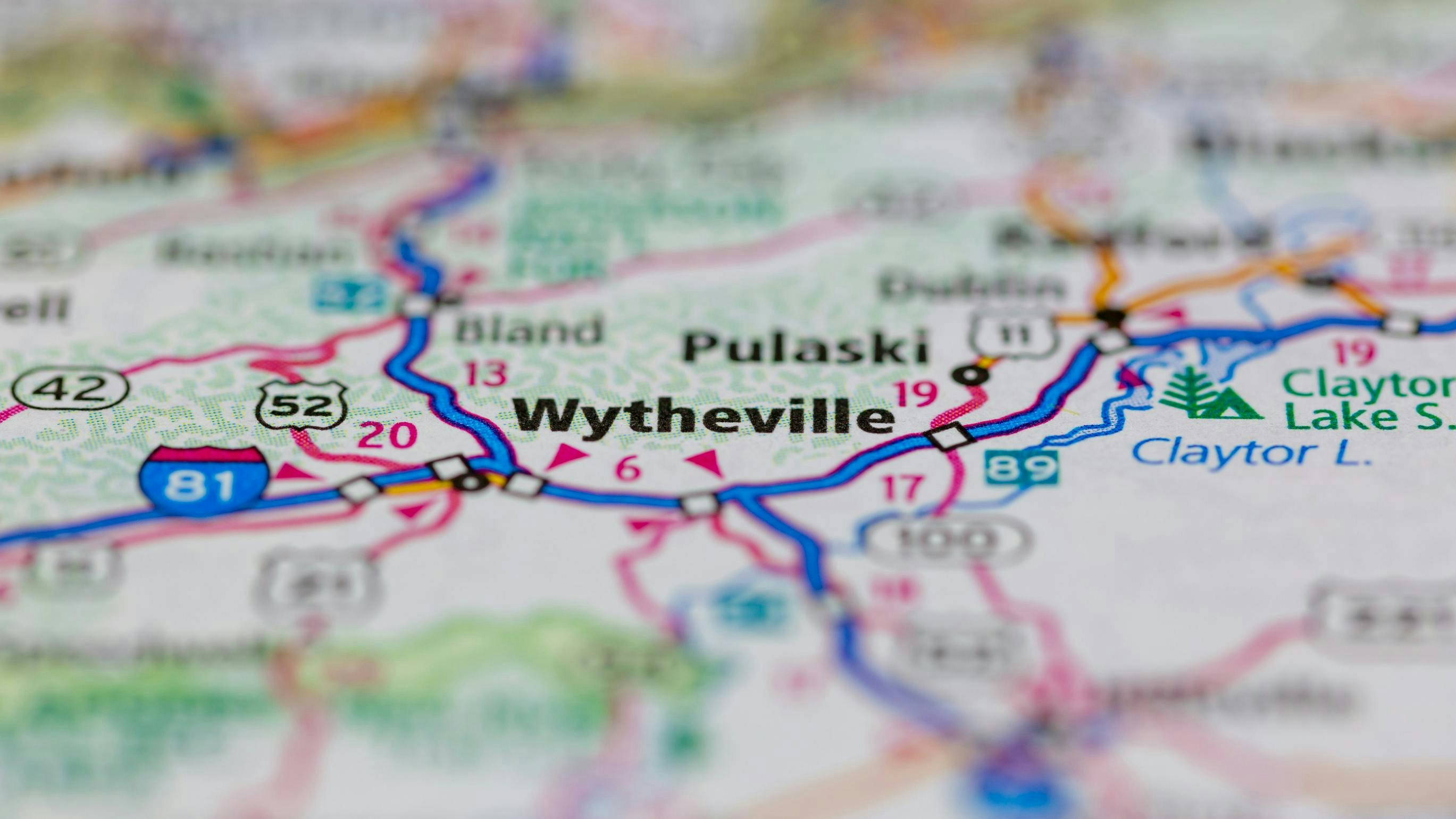 Wytheville Virginia shown on a road map