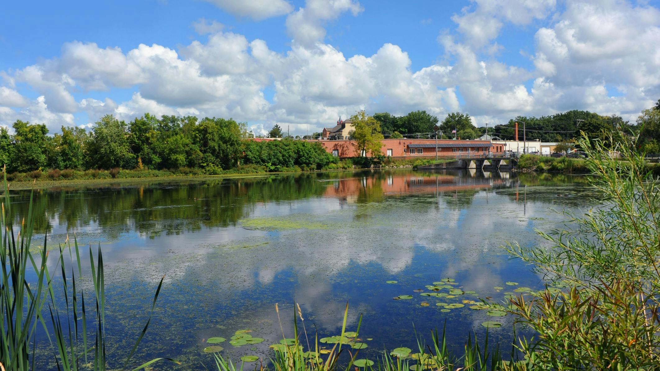 still waters of the Yahara River in Stoughton, Wisconsin