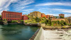 Washington Water Power building and the Monroe Street Bridge in Spokane Washington Water Power building and the Monroe Street Bridge in Spokane