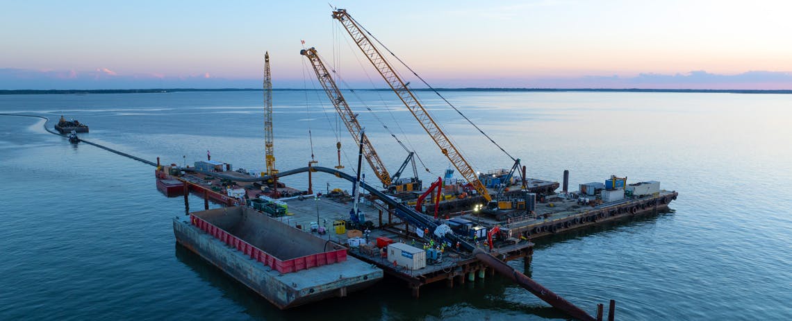 In May 2024, Garney set a new benchmark in horizontal directional drilling by completing the longest pullback ever for a 42-inch pipe diameter: 5,700 feet of 42-inch HDPE pipe installed through a bore more than 100 feet beneath the riverbed.