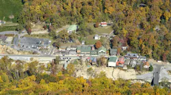 Aerial view of Chimney Rock Village following Hurricane Helene in the fall