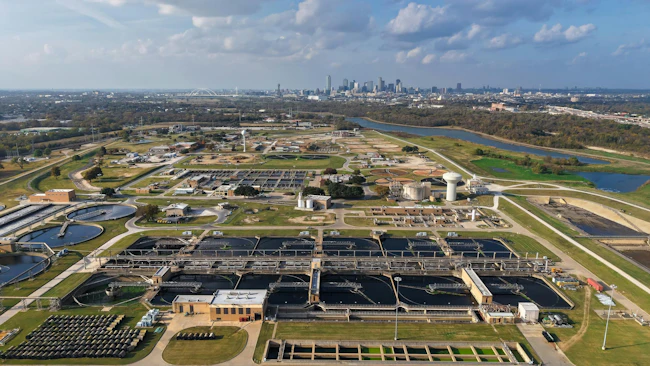 Dallas wastewater treatment plant aerial view