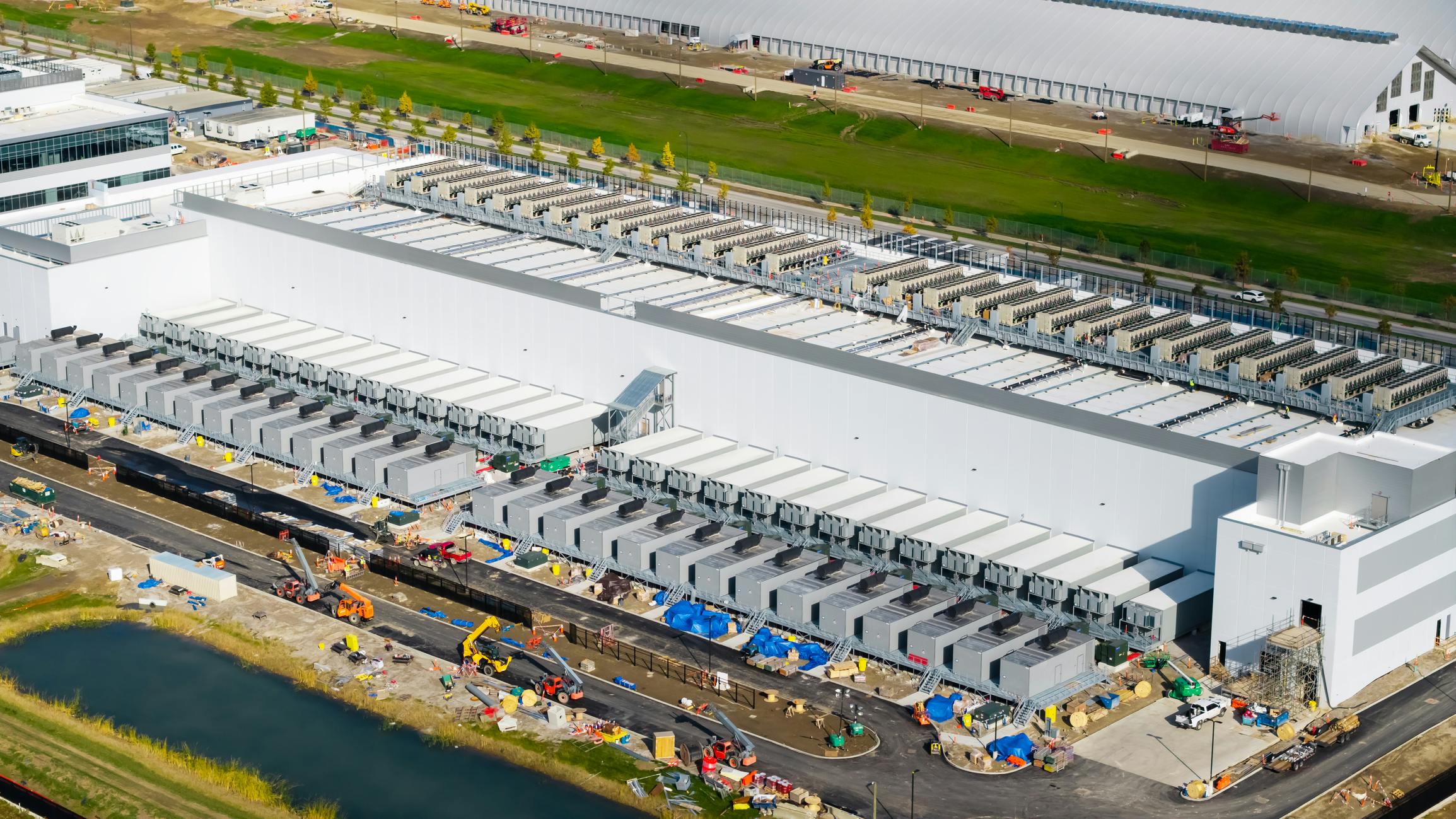 Aerial view of construction of new AI hub and Data center at the suburbs of Columbus, Ohio