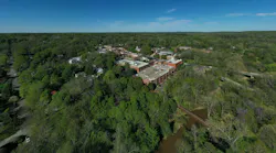 The town of Hillsborough, North Carolina from above on clear summer day