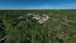 The town of Hillsborough, North Carolina from above on clear summer day