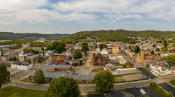 Aerial panorama of the city of Moundsville in West Virginia