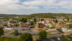 Aerial panorama of the city of Moundsville in West Virginia