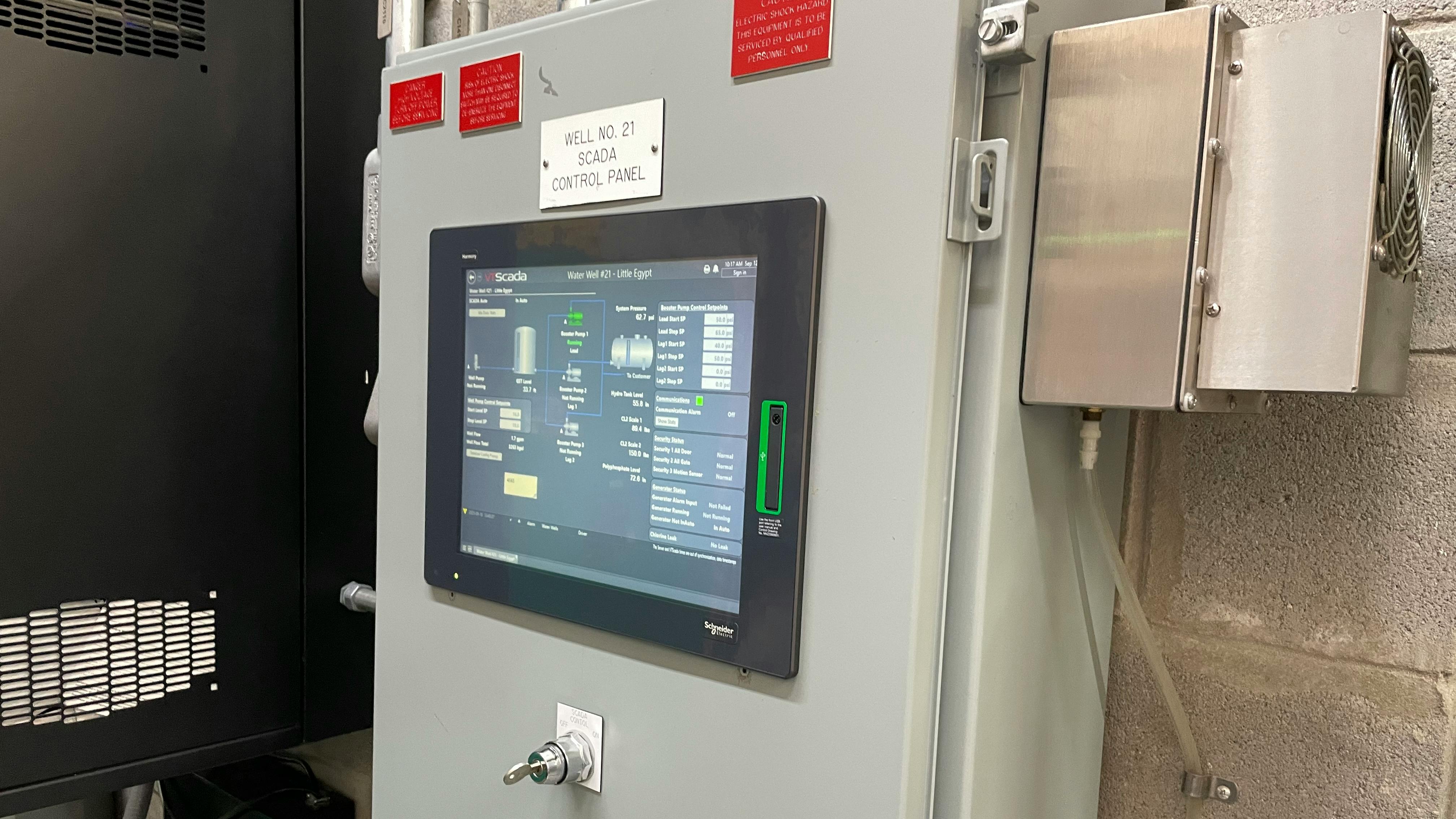 A SCADA control panel utilizing Schneider Electric software at the City of Conroe, Texas.