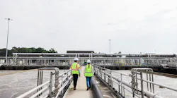 Jay Bernas, HRSD CEO and general manager, walks through one of the HRSD facilities with Georgina Schaefer, Pentair Municipal and Infrastructure General Manager. HRSD is working closely with Pentair to install the Xcentric impeller-based pumps to improve operations and maintenance.
